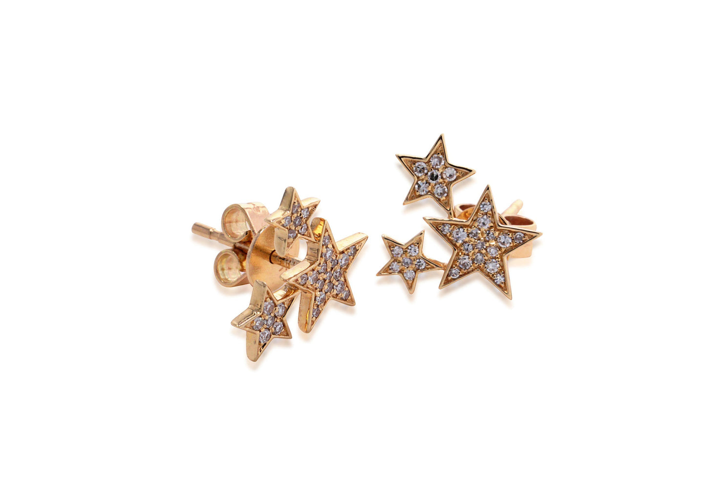 14k Rose Gold & Diamond Pave Triple Star Studs