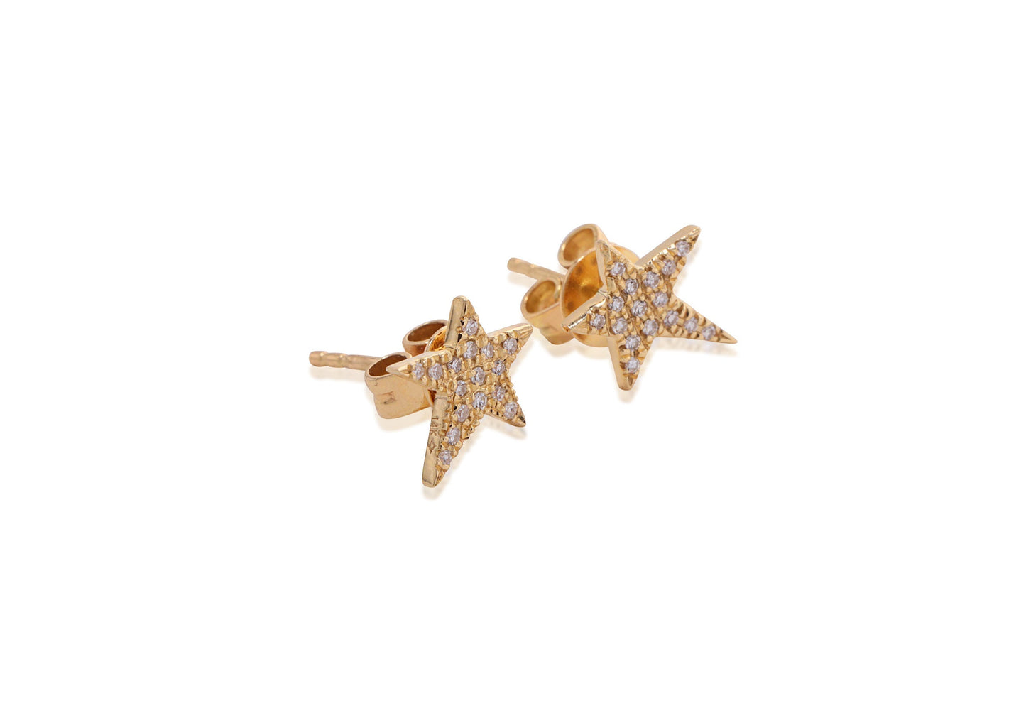 14k yellow gold diamond funky star studs