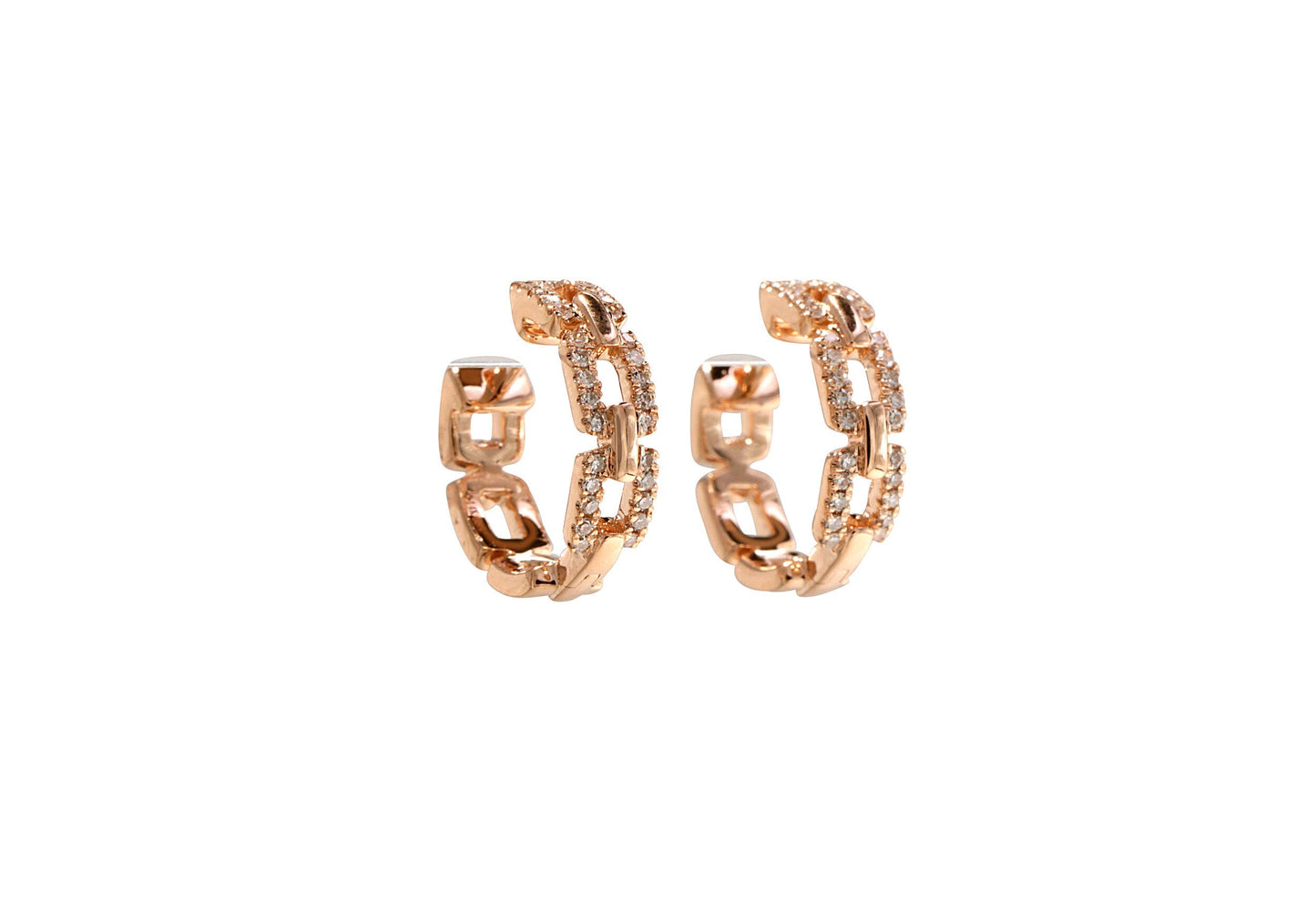 14k Rose Gold Diamond Pave Chain Link Huggies