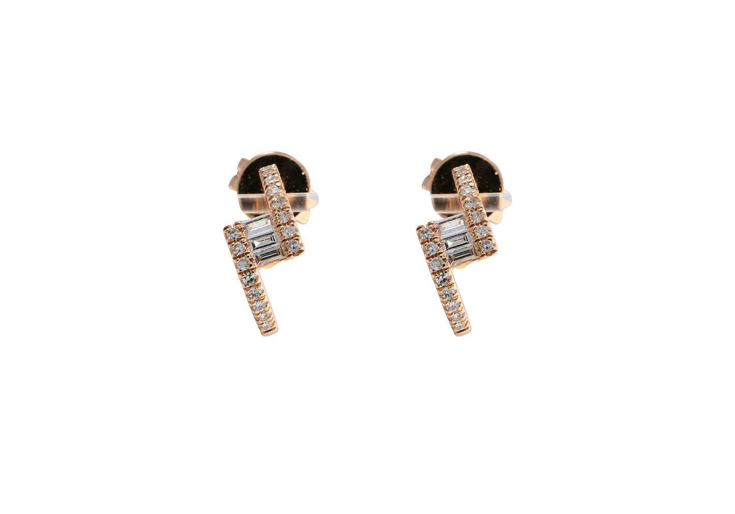14k Rose Gold Diamond Pave and Baguette Zig Zag Huggy