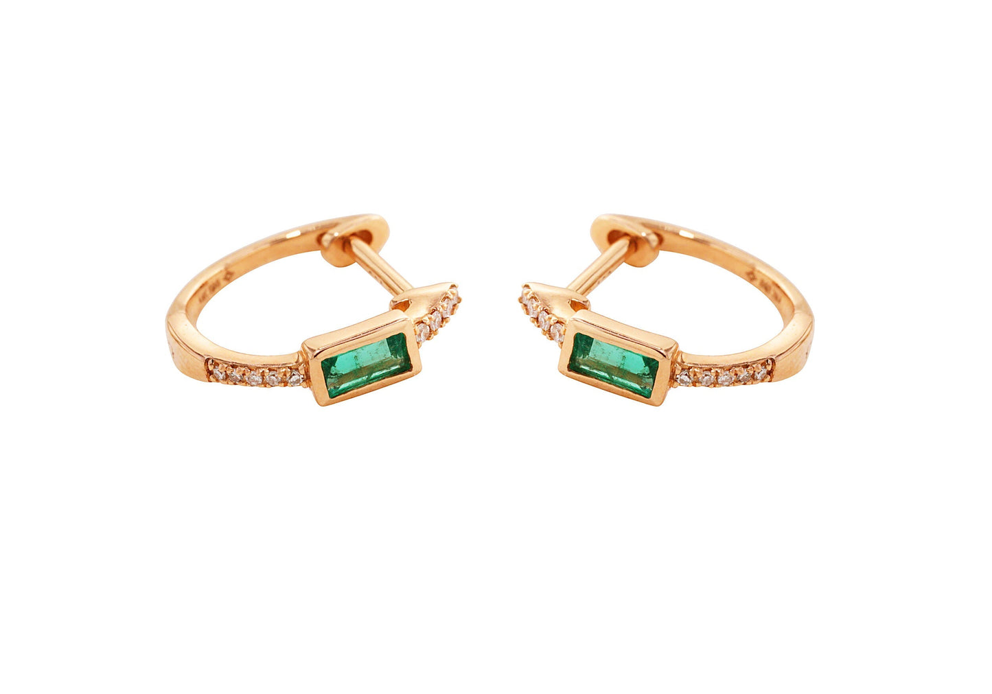 14K Rose Gold Diamond Pave and Emerald Huggy