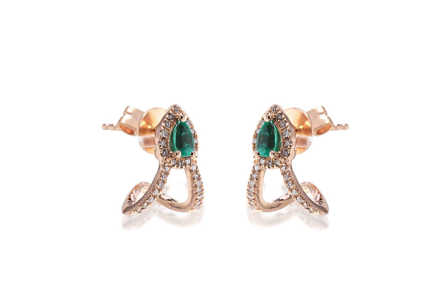 14k Rose Gold Diamond Pave and Emerald Open Huggy