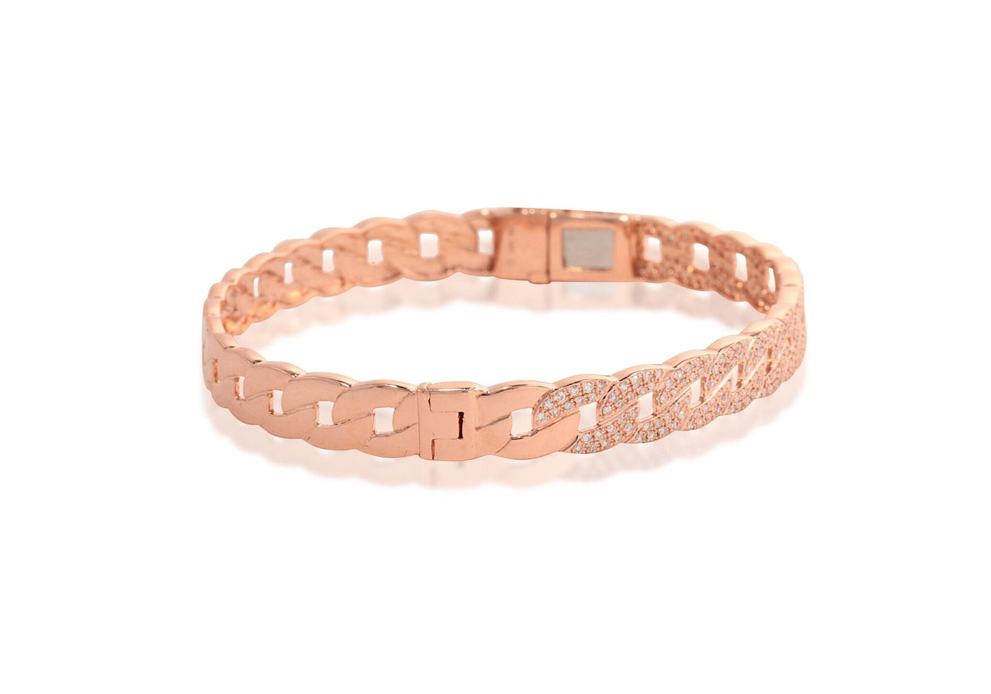 14k Rose Gold &amp; Diamond Pave Chain Link Bangle