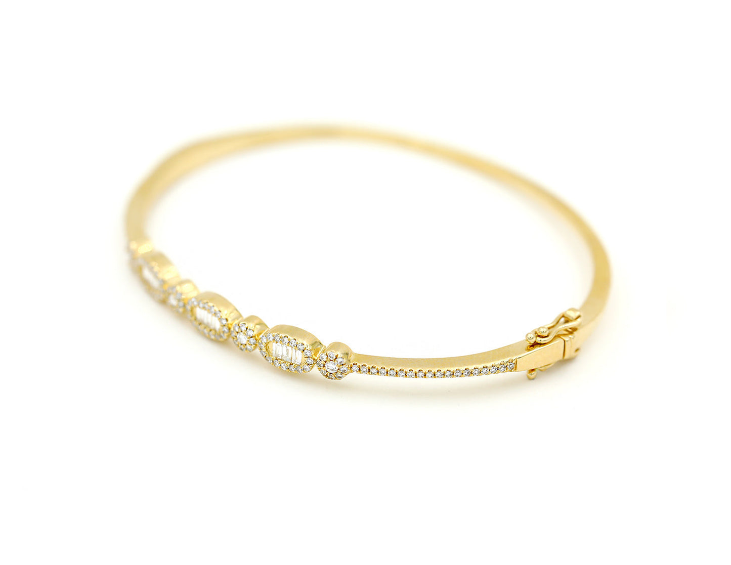 14k Yellow Gold Diamond Pave and Diamond Baguette Bangle