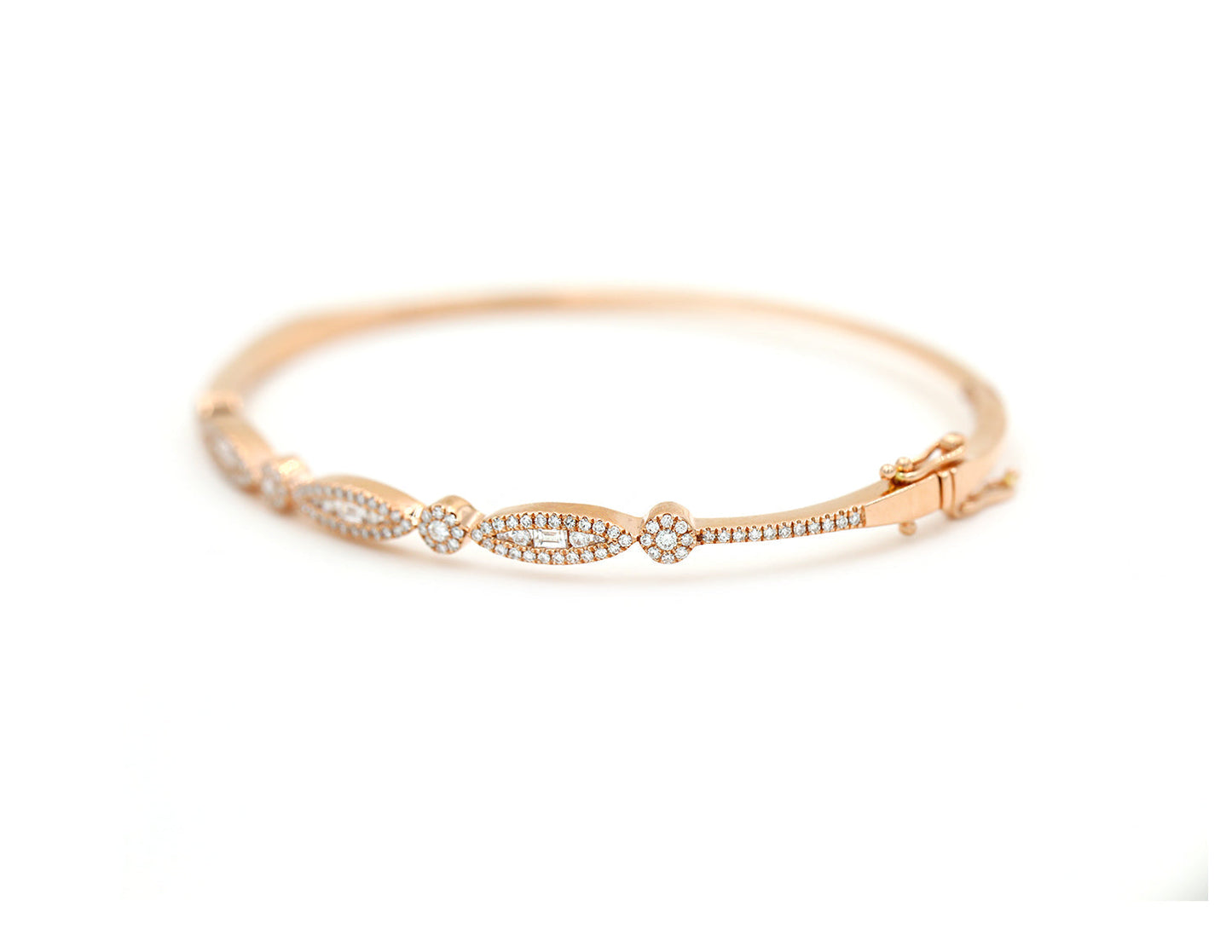 14k Rose Gold Diamond Pave and Diamond Baguette Bangle