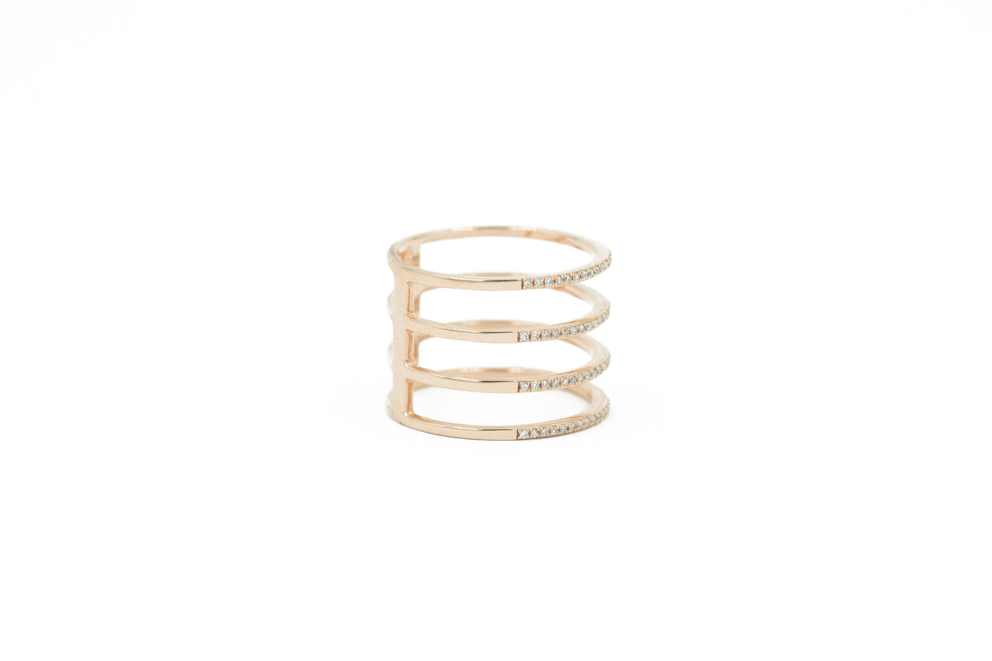 14KT Rose Gold Four Row Micro Pave Diamond Ring