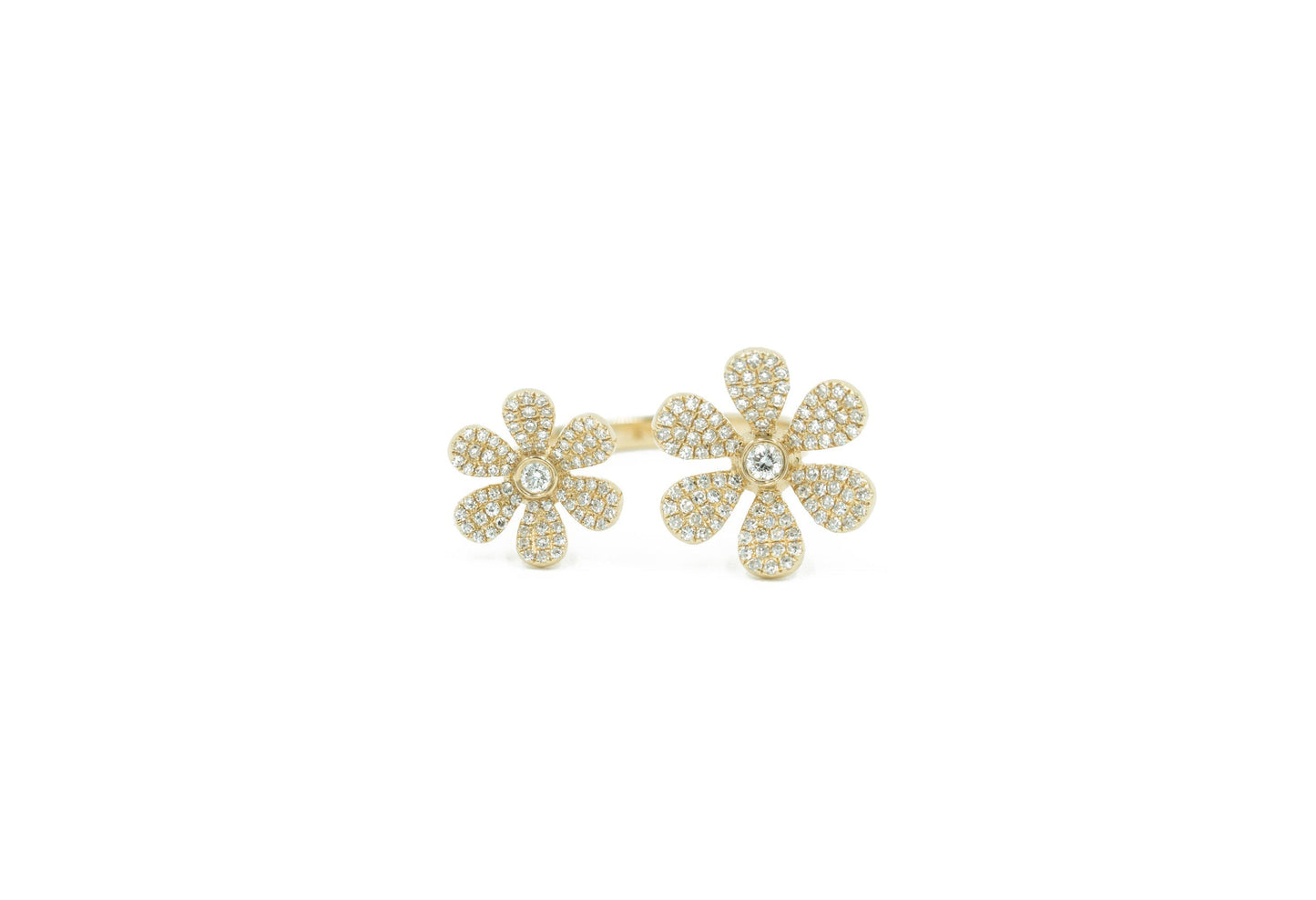 14KT Yellow Gold Diamond Pave Double Flower Ring