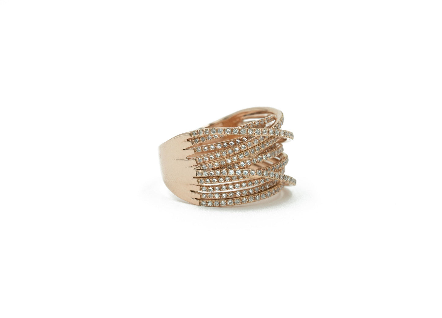 14KT Rose Gold Multiple Row Diamond Pave Ring