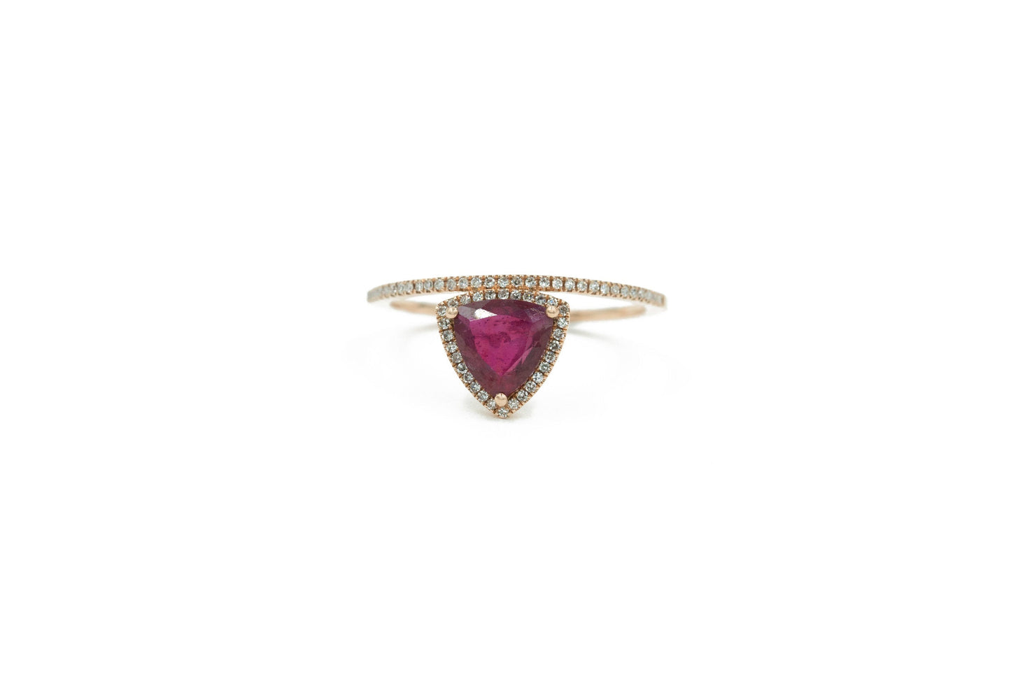 14KT Rose Gold Diamond Pave and Ruby Slice Ring