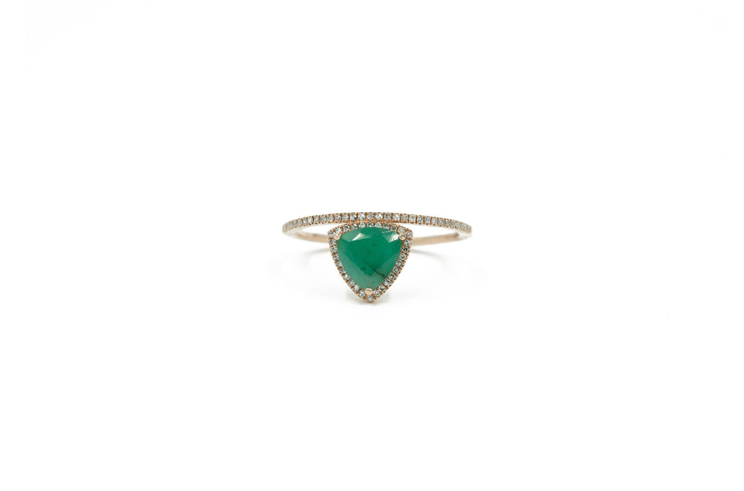 14KT Rose Gold Diamond Pave and Emerald Slice Ring