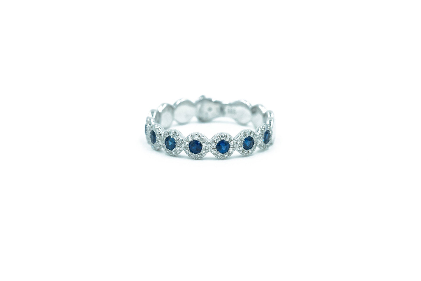 14KT White Gold Diamond Pave and Sapphire Band