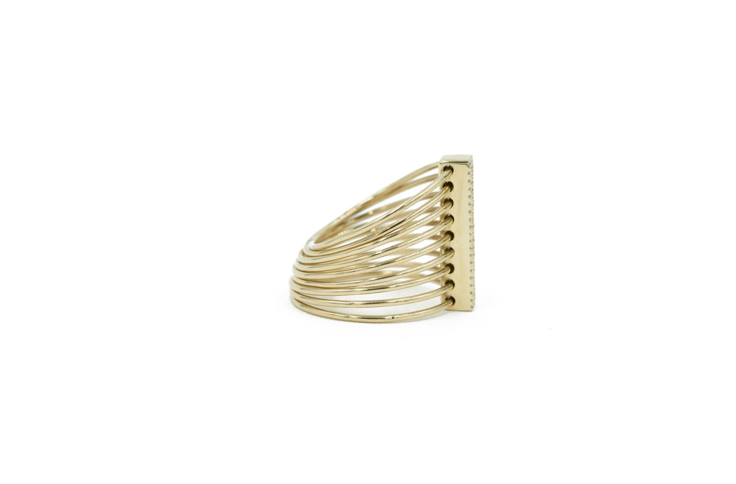 14KT Yellow Gold Multiple Row Band Diamond Baguette Bar Ring