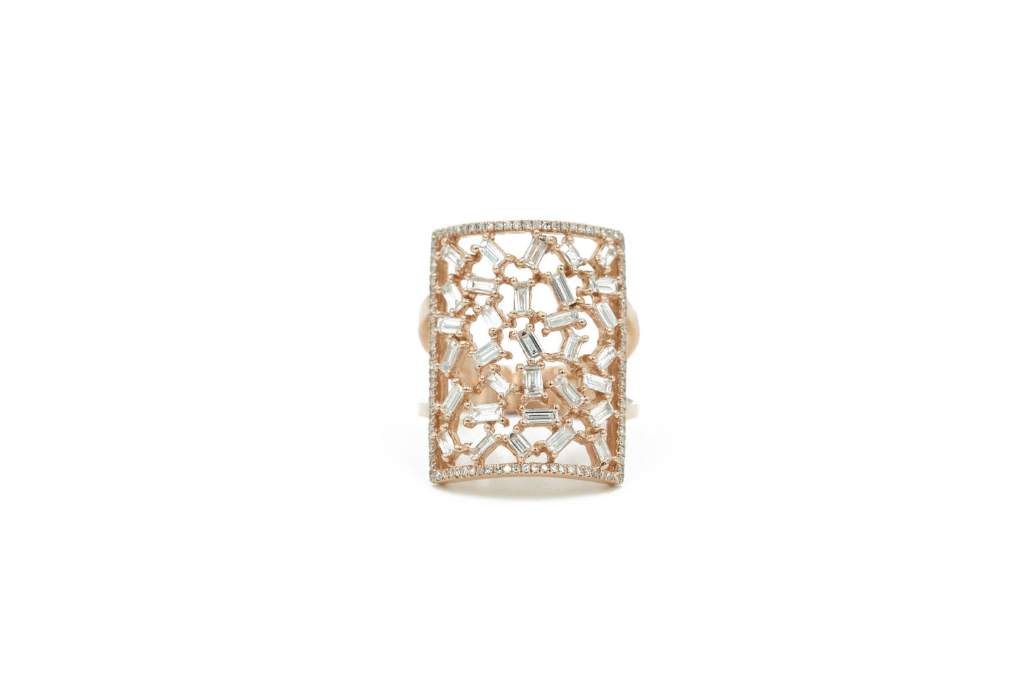 14KT Rose Gold Diamond Pave and Baguette Ring