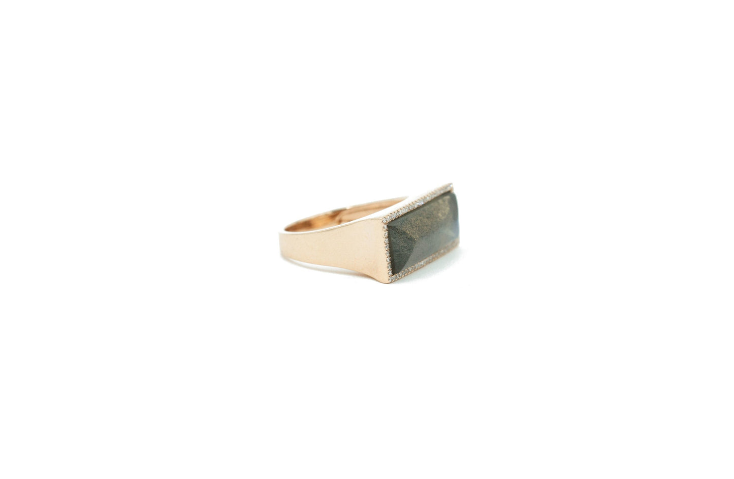 14KT Rose Gold Diamond Pave and Labradorite Ring