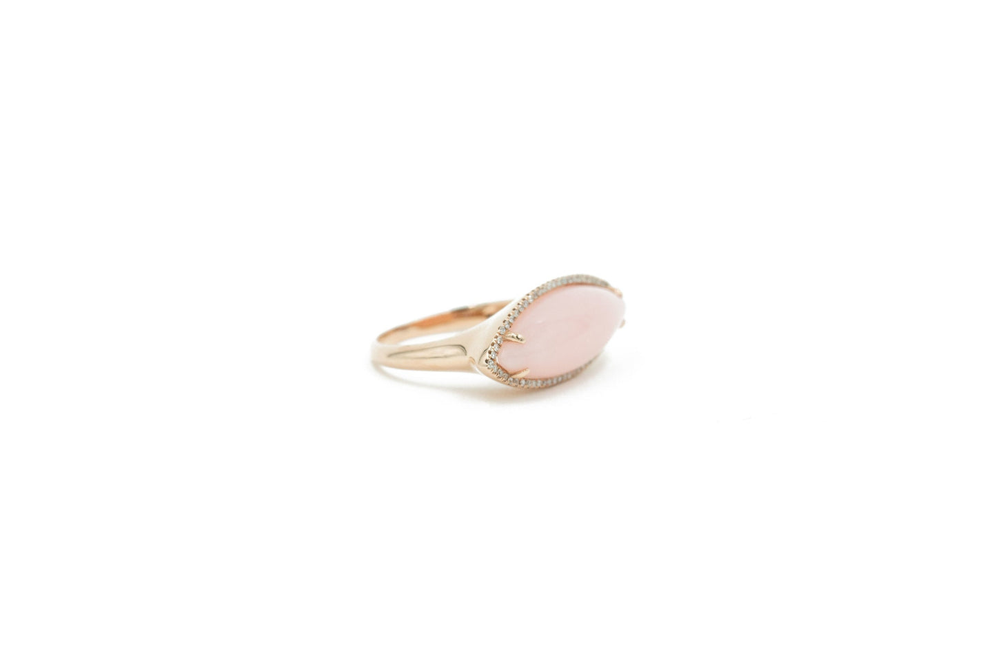 14KT Rose Gold Diamond Pave and Pink Opal Ring