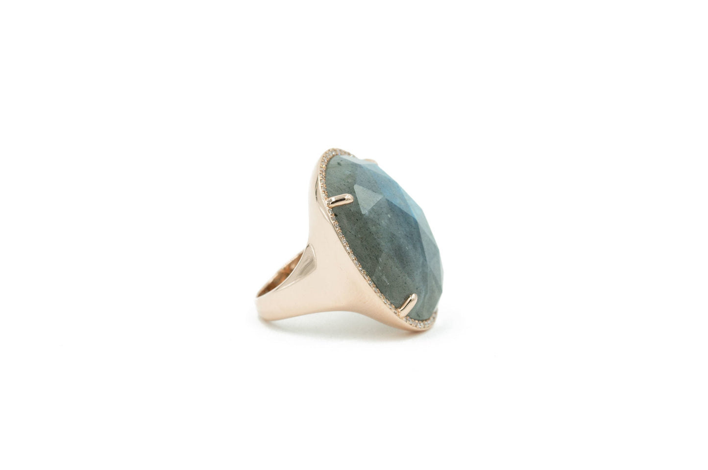 14KT Rose Gold and Diamond Pave Labradorite Ring