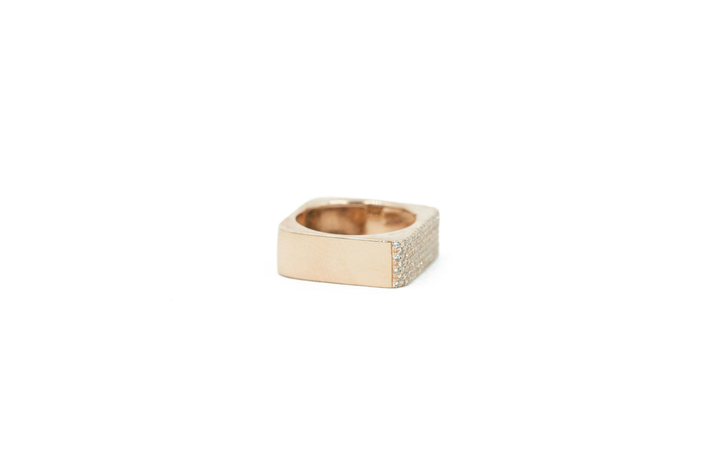 14KT Rose Gold Diamond Pave Rectangular Pinky Ring