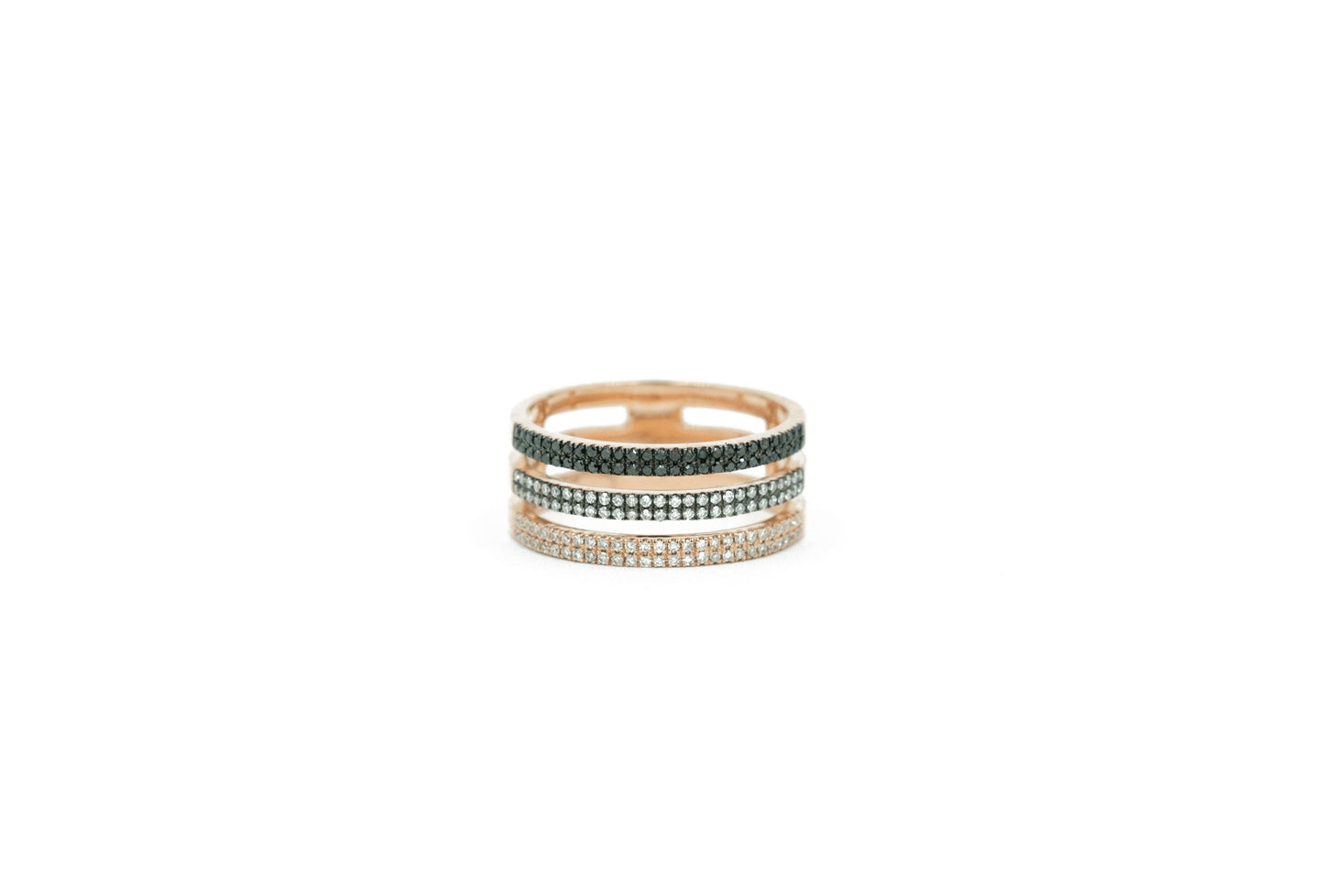 14KT Rose Gold Black Diamond and Rhodium Pave Ring