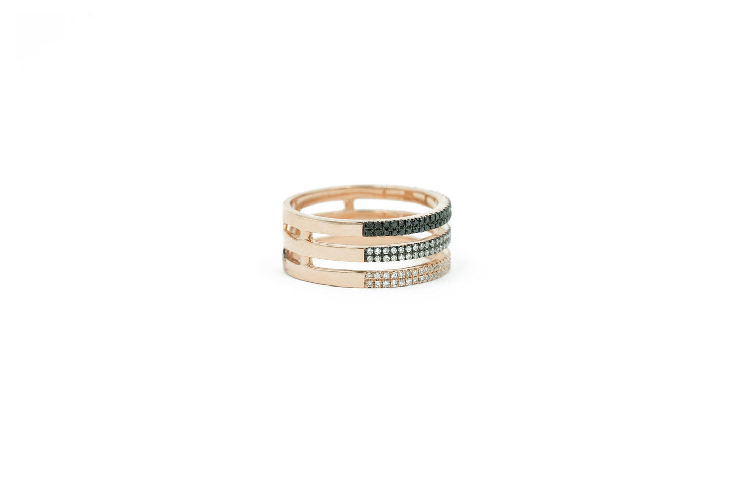 14KT Rose Gold Black Diamond and Rhodium Pave Ring