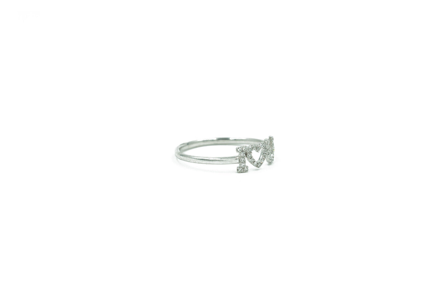 14KT White Gold Diamond Pave "I heart you" Ring