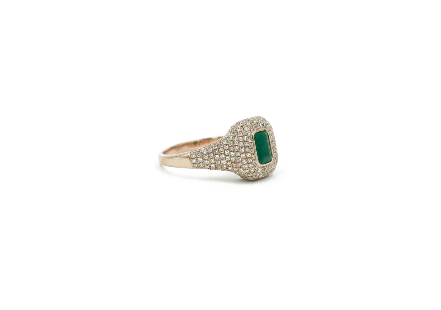 14KT Rose Gold Emerald and Diamond Pave Ring