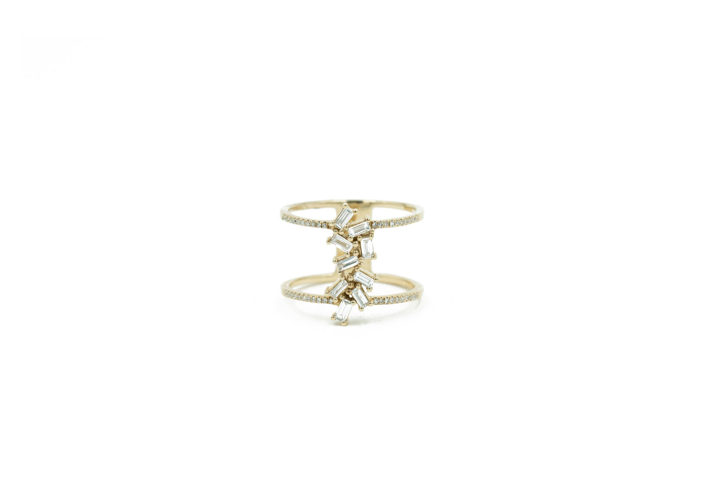 14KT Yellow Gold Diamond Pave and Baguette Diamond Ring
