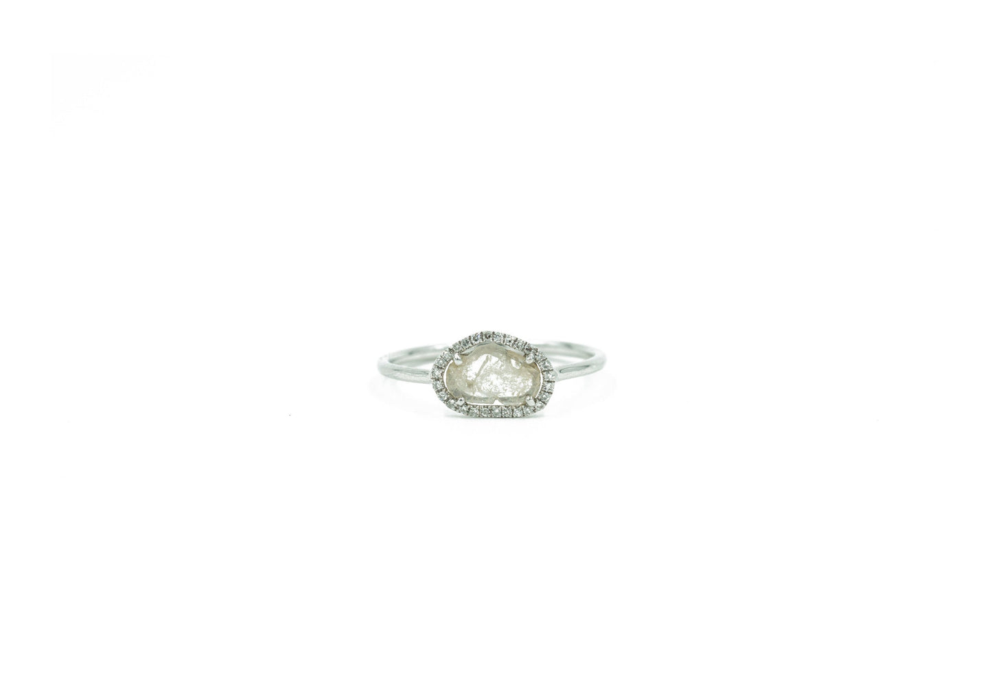 14KT White Gold Diamond Pave and Diamond Slice Ring
