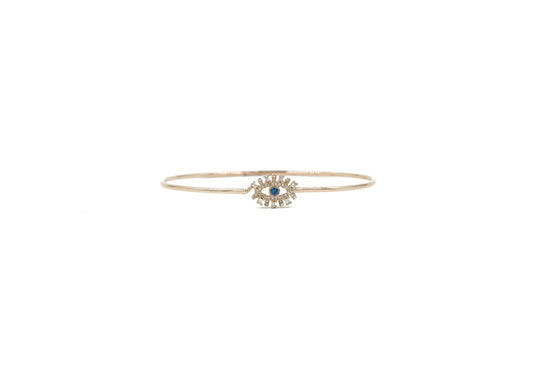 14KT Rose Gold Diamond Pave Diamond Baguette and Sapphire Evil Eye Bracelet