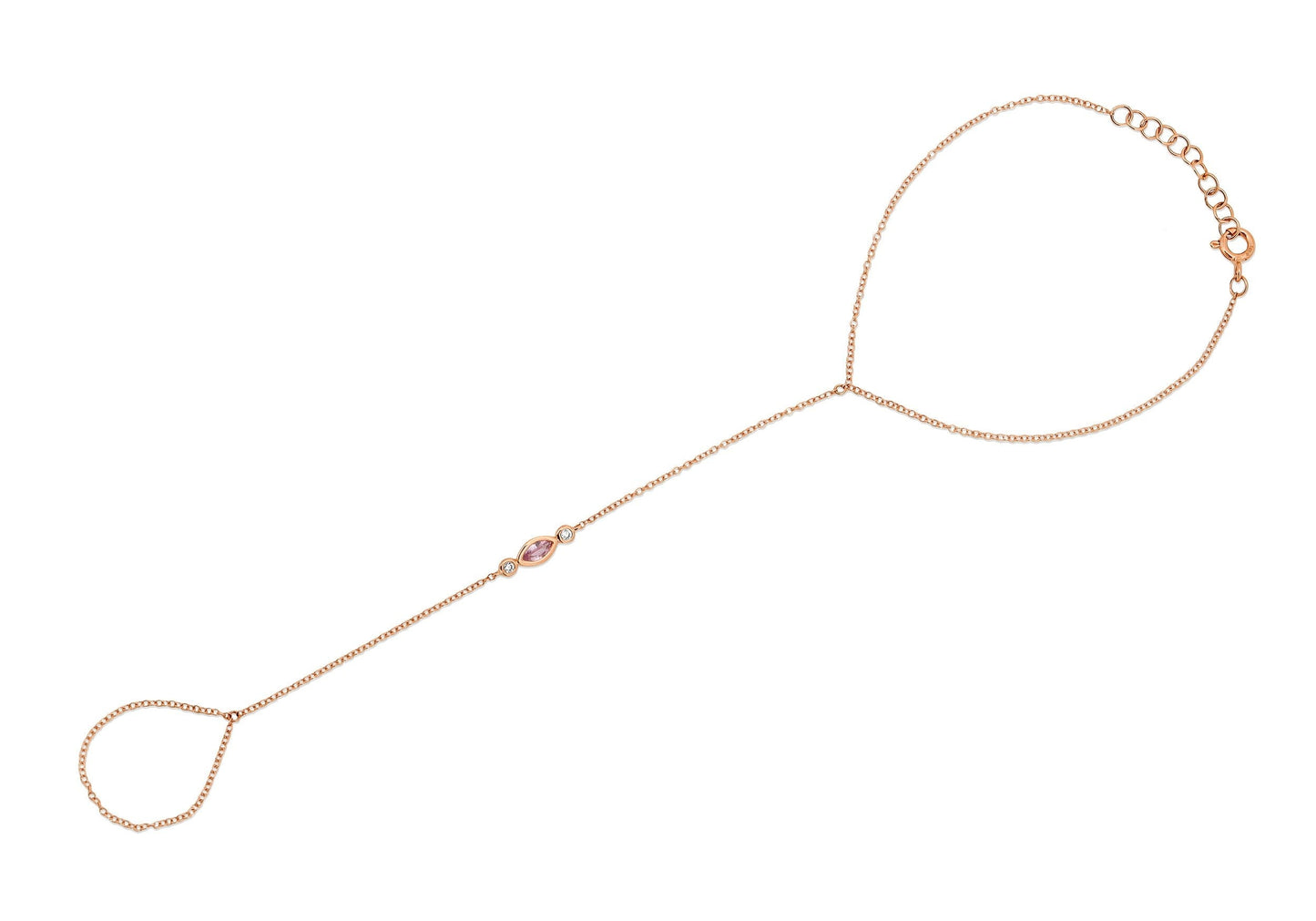 14K Rose Gold Pink Sapphire and Diamond Ring Hand Bracelet