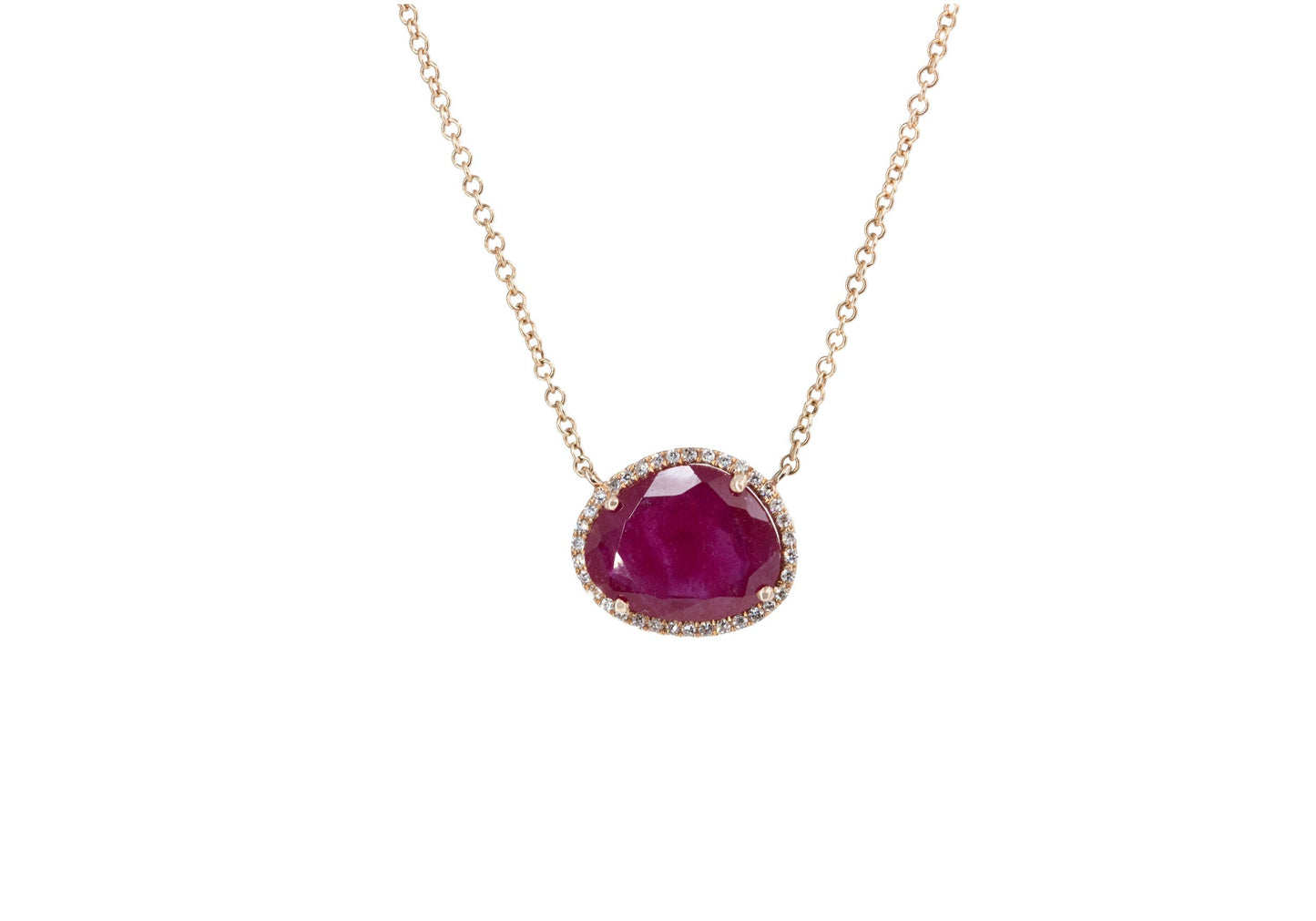 14KT Rose Gold Diamond Pave and Ruby Slice Necklace