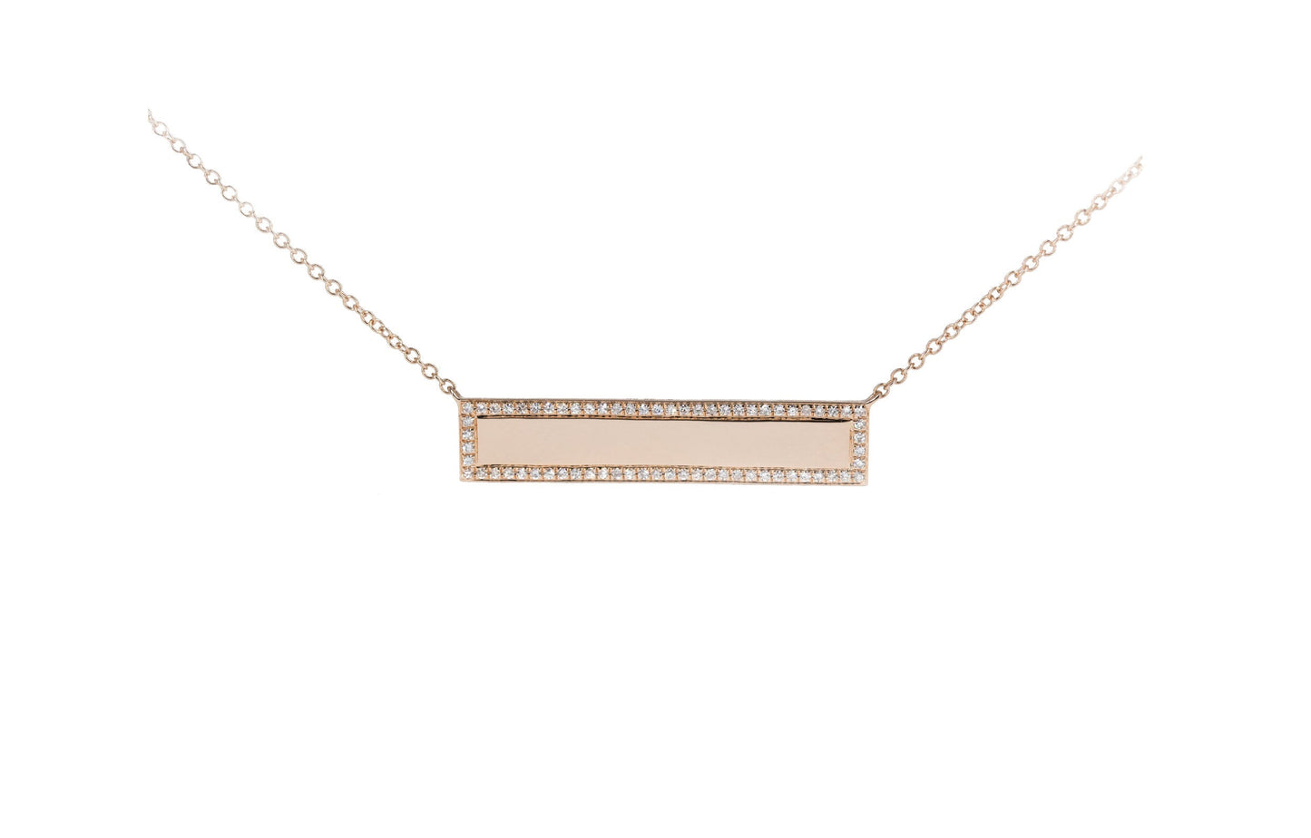 14KT Rose Gold Diamond Pave Engraveable Name Plate Necklace