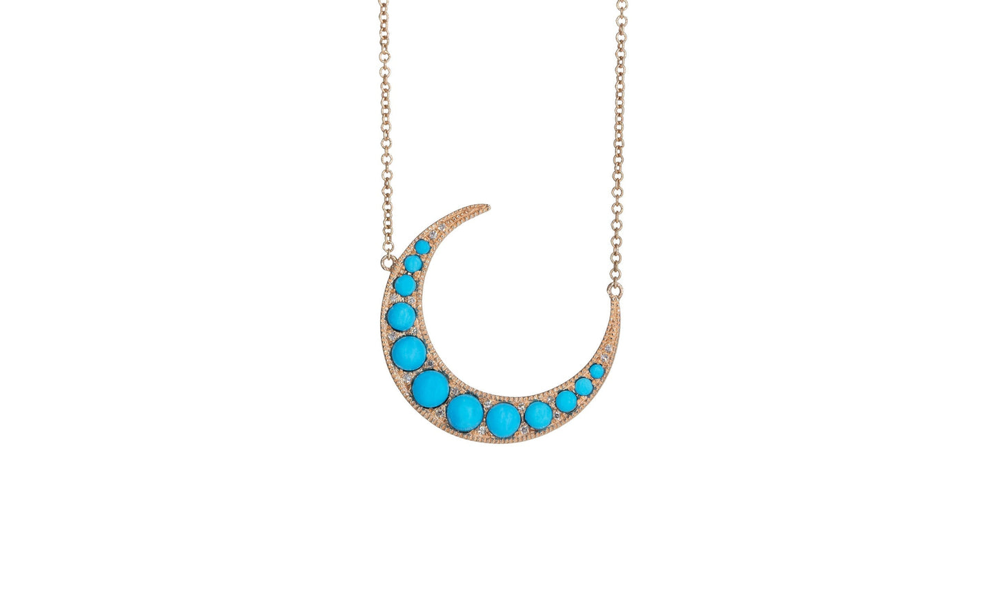 14KT Rose Gold Diamond and Turquoise Crescent Necklace