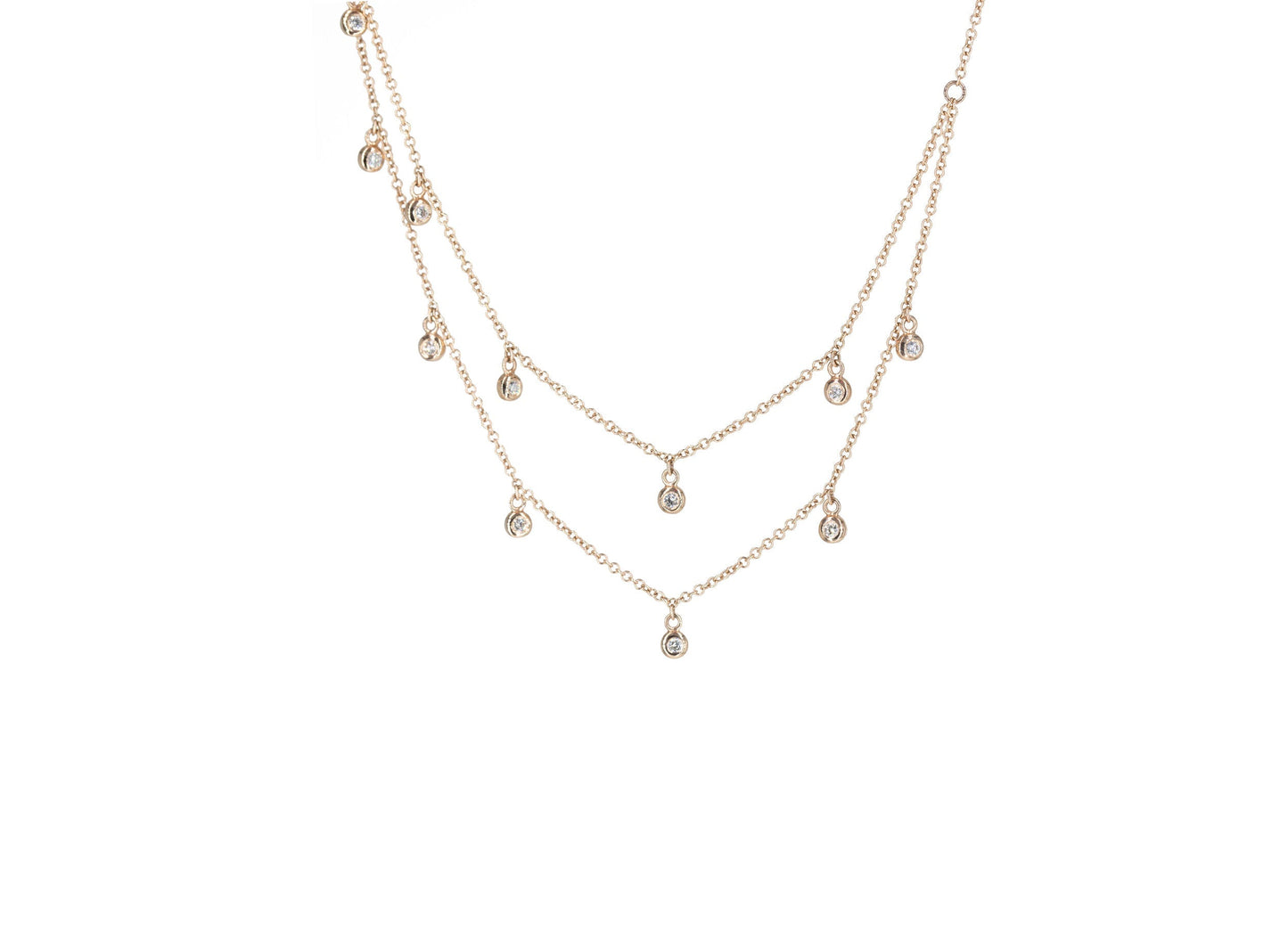 14KT Rose Gold Diamond Bezel Set two row Double Chain