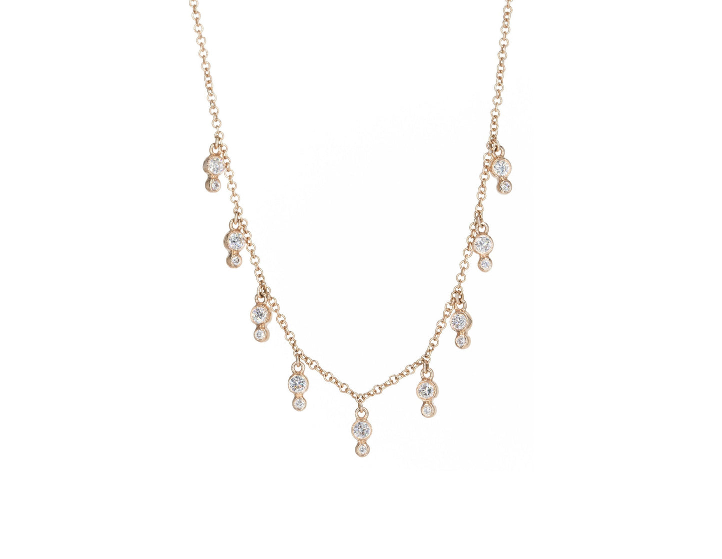 14KT Rose Gold Double Diamond Bezel Set Multiple Drops Necklace