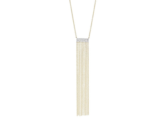 14KT Yellow Gold Diamond Pave Bar Fringe Necklace