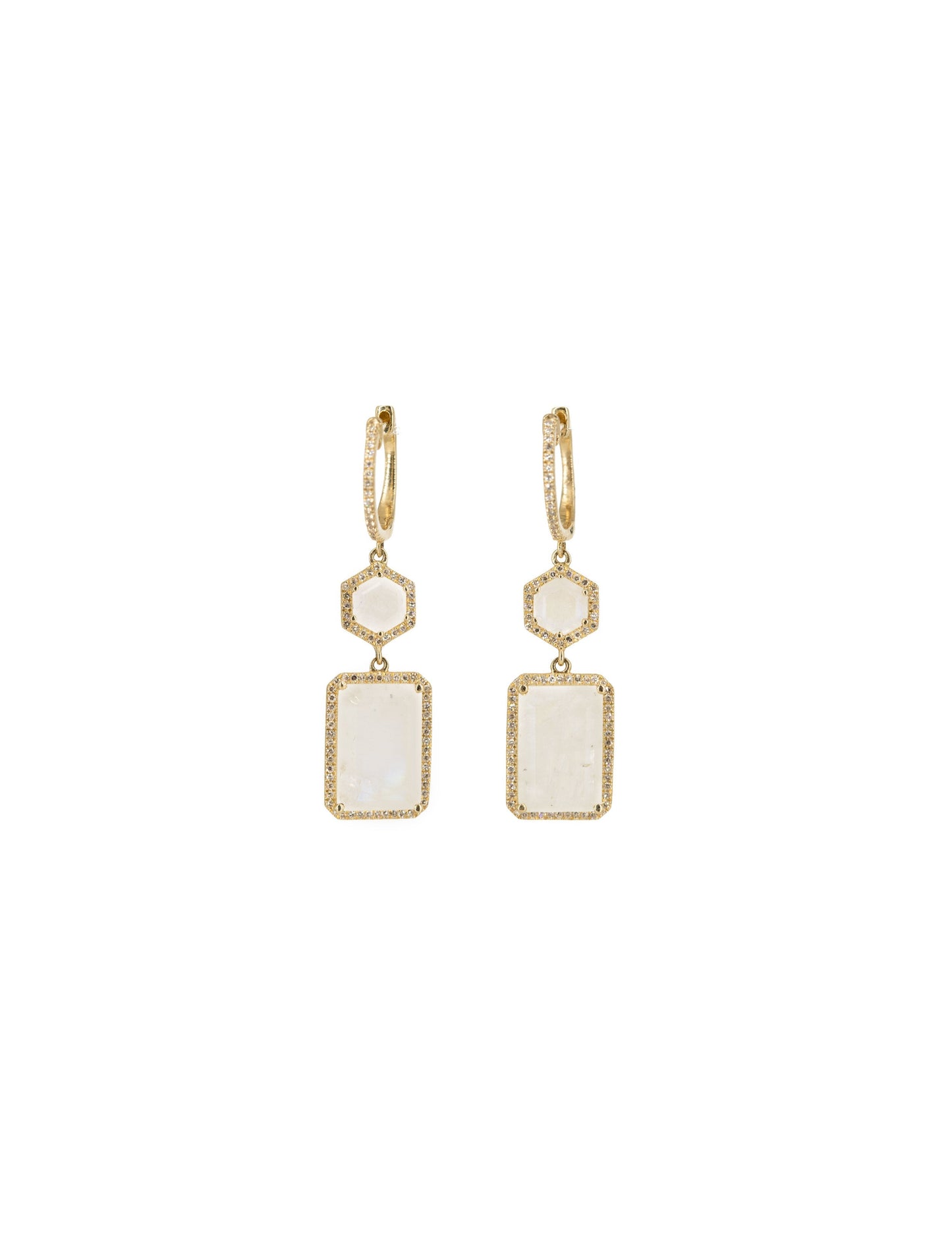 14KT Yellow Gold Diamond Pave Moonstone Earrings