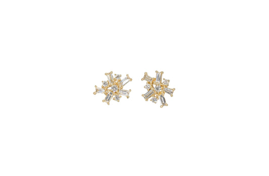 14KT Yellow Gold Diamond Baguette Cluster Studs