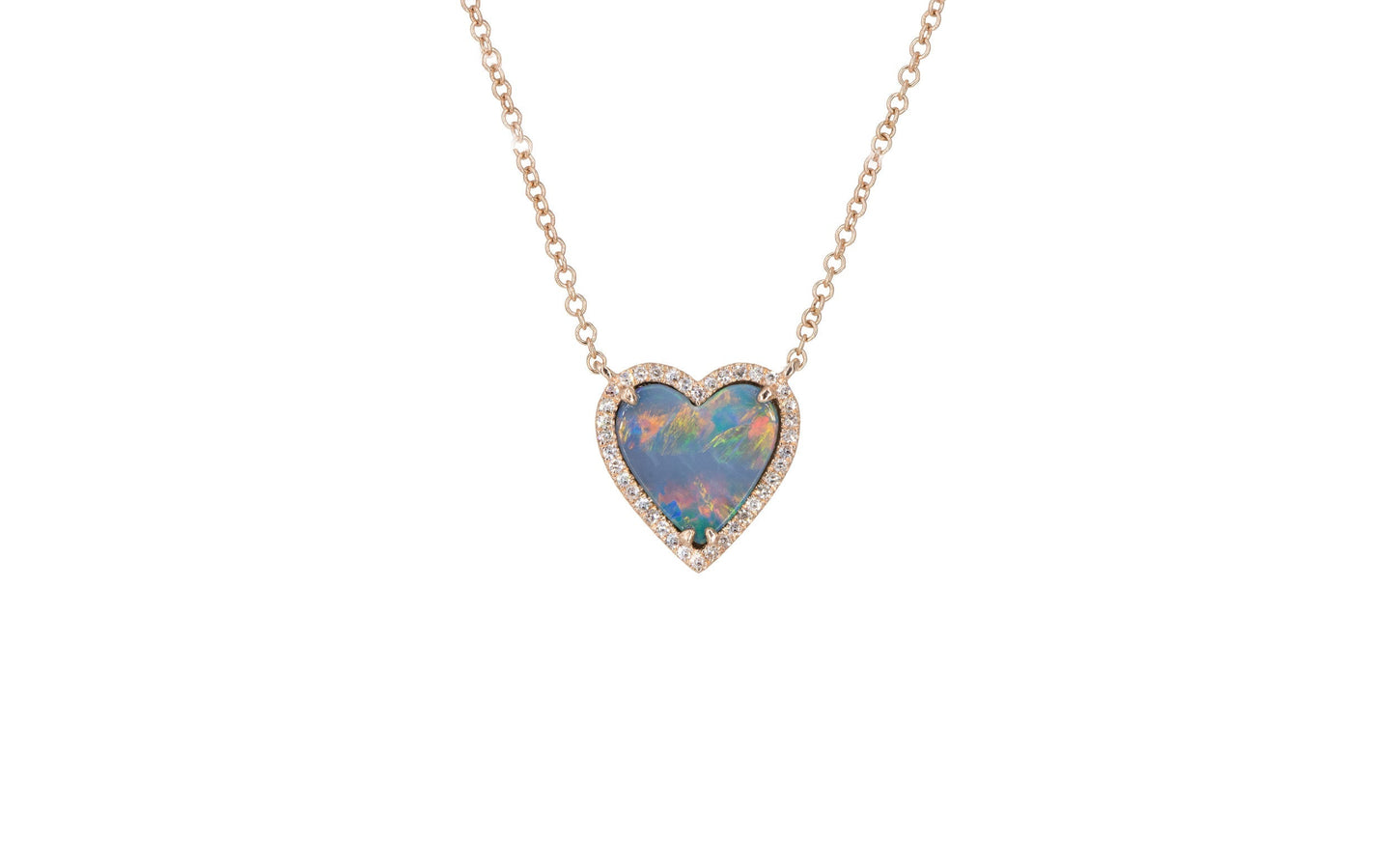 14KT Rose Gold and Diamond Pave Opal Heart Pendant