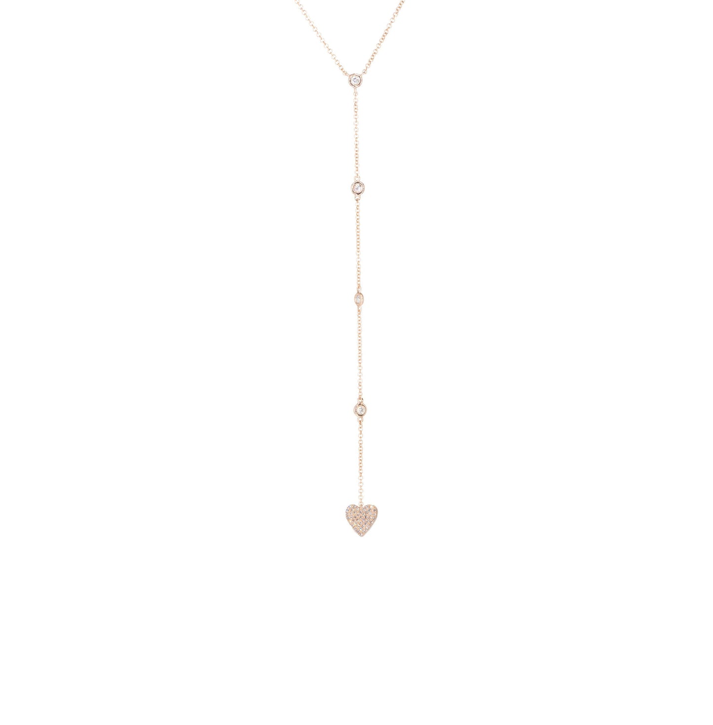 14KT Rose Gold Diamond by the yard Lariat with Black and White Diamond Two Sided Heart