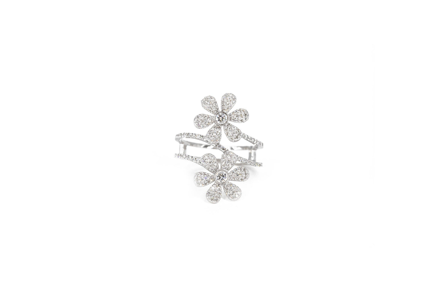 14KT White Gold Double Flower Diamond Pave Ring