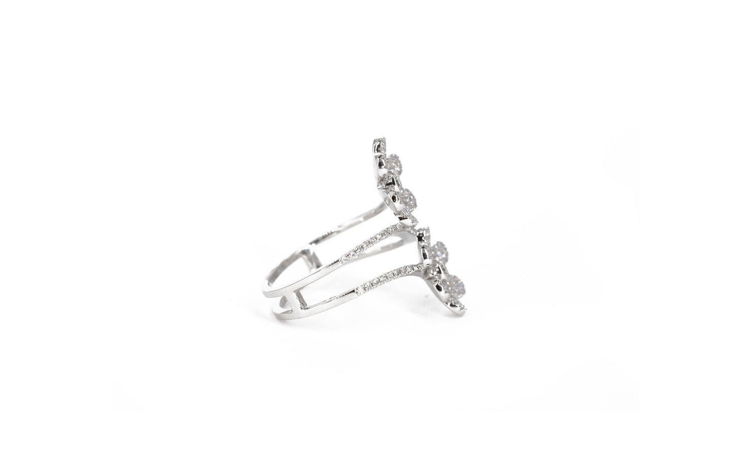 14KT White Gold Double Flower Diamond Pave Ring