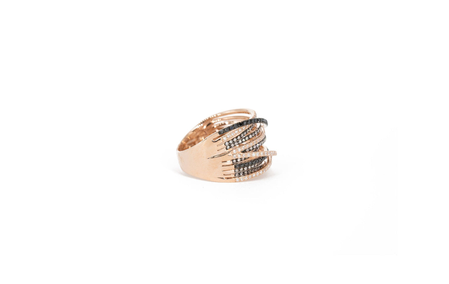 14KT Rose Gold Multiple Row with Black Diamond, Diamond Pave, and Black Rhodium Ring
