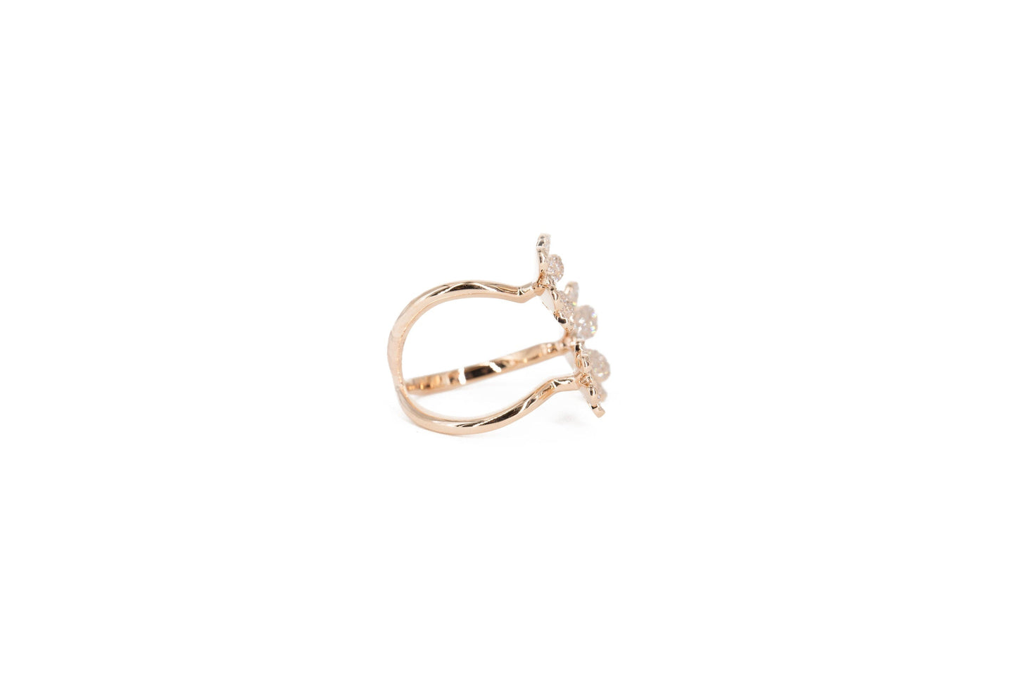 14KT Rose Gold Diamond Pave Triple Flower Ring