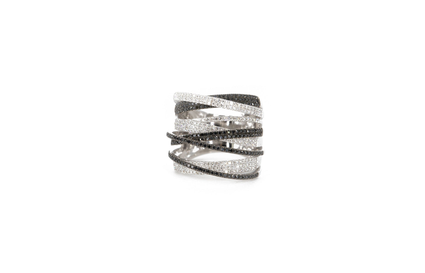 14KT White Gold Diamond Pave and Black Diamond Multiple Row Ring