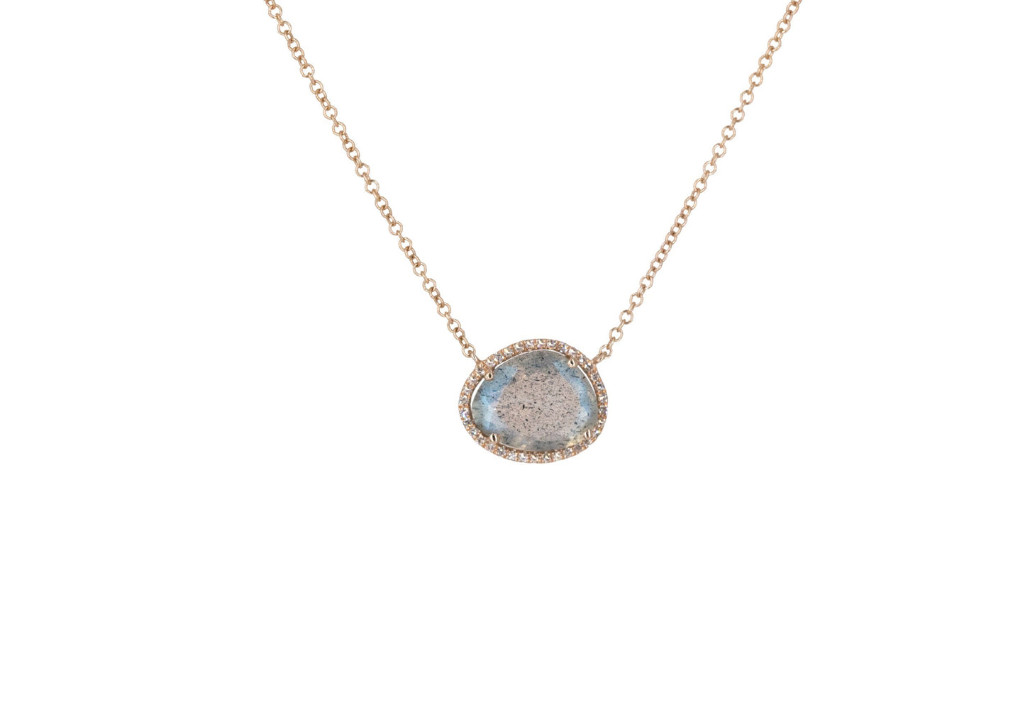14KT Rose Gold Diamond and Labradorite Slice Necklace