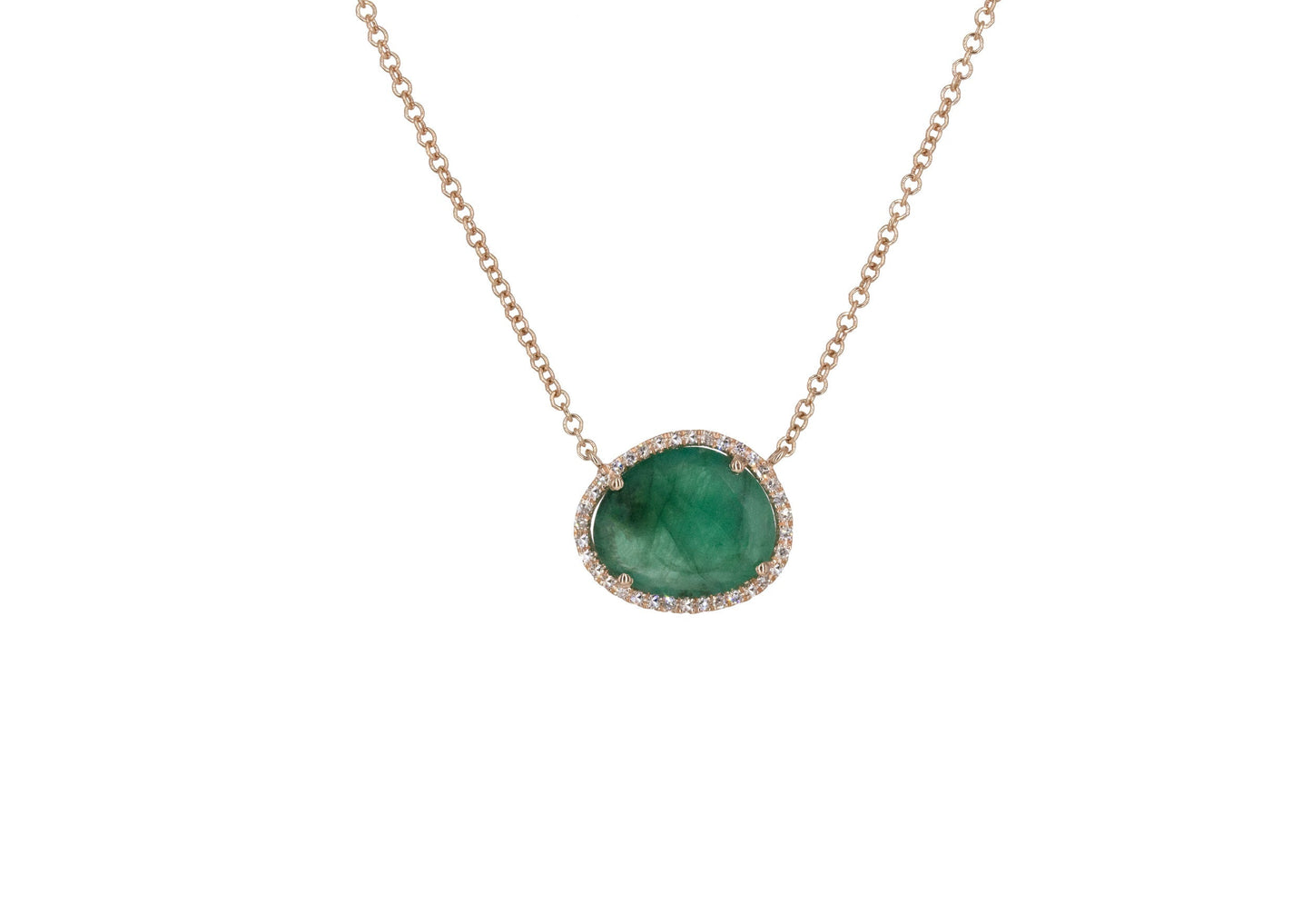 14KT Rose Gold Diamond Pave and Emerald Slice Necklace