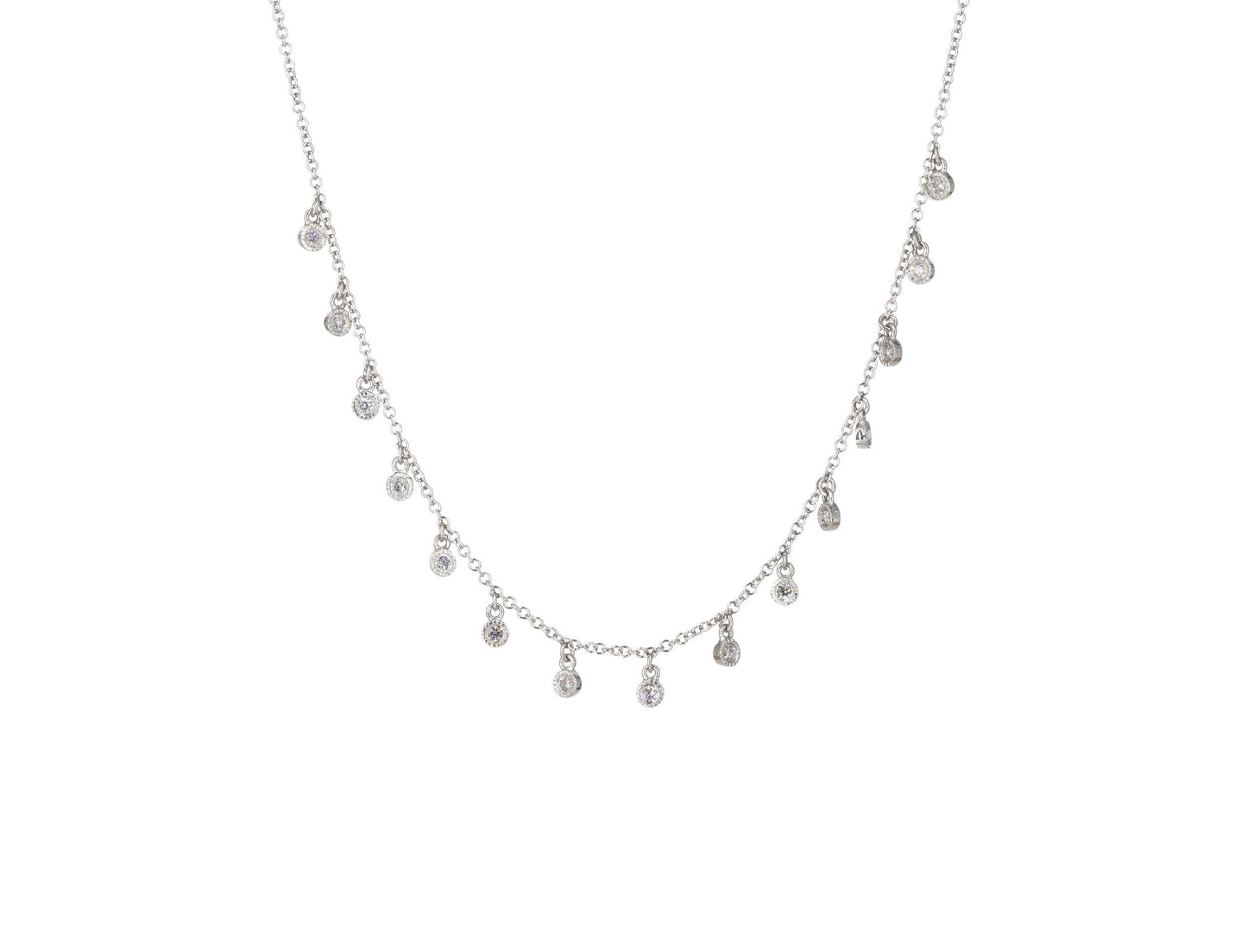 14KT White Gold Diamond Bezel Set Multiple Drop Necklace