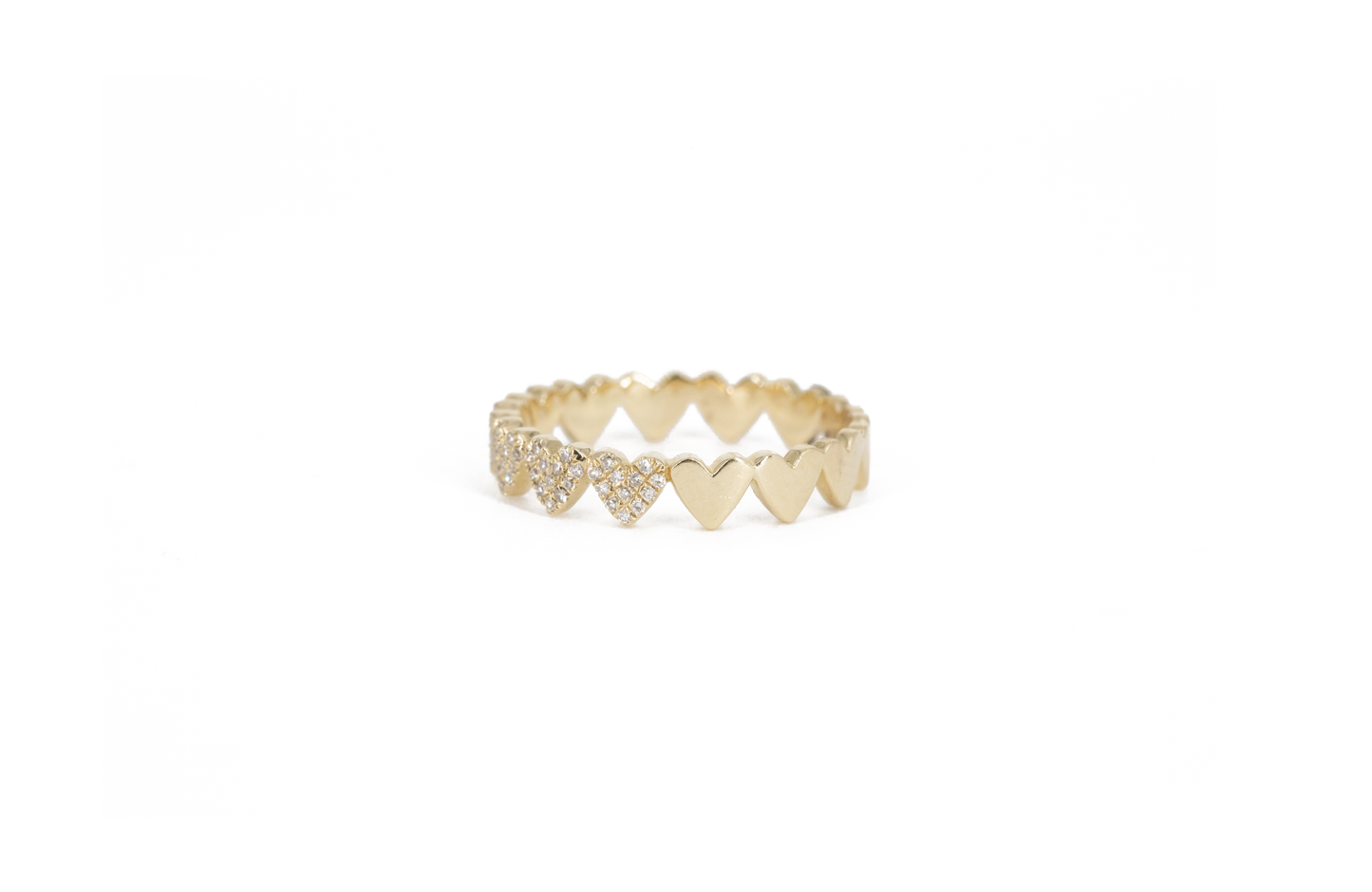 14KT Yellow Gold Partial Diamond Pave Heart Band