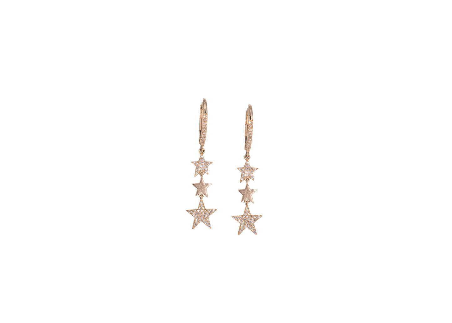 14KT Rose Gold Triple Star Drop Earrings