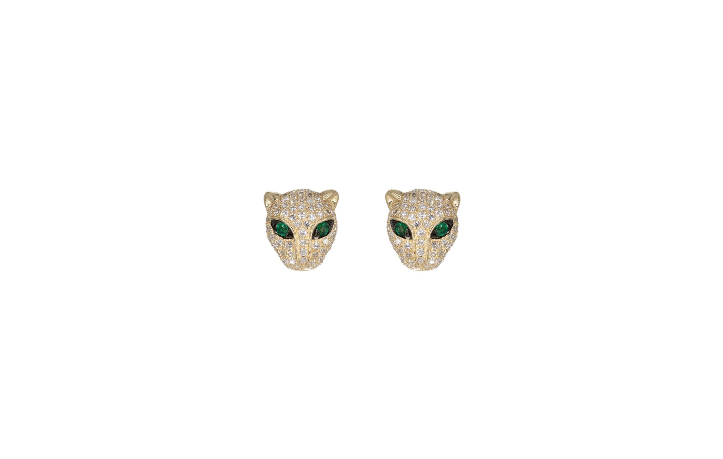 14KT Yellow Gold Emerald Eye Panther Studs